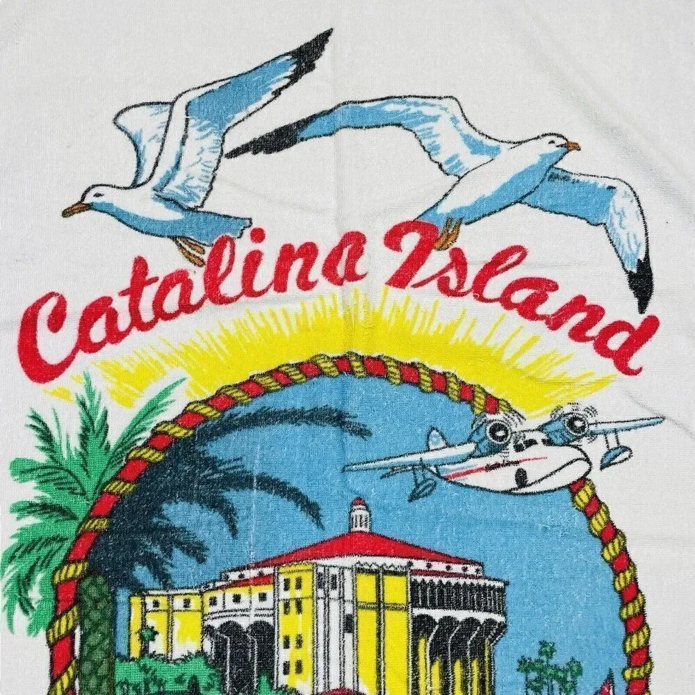 RARE Vintage 1980s Hedley Catalina Island Cotton Towel 55 x 29 Beach Souvenir